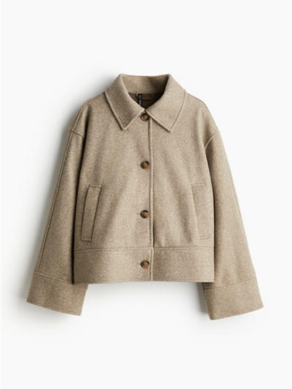 H&M Beige Wool-Blend Boxy Shacket